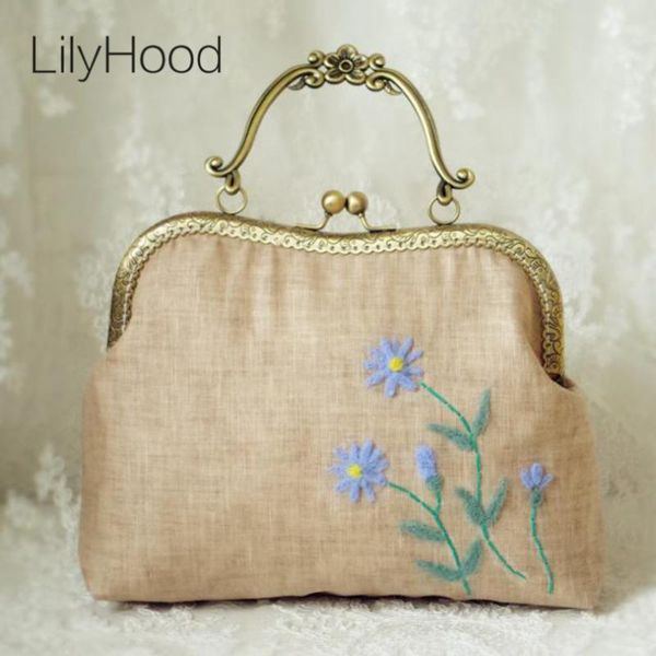 

lilyhood 2020 female handmade embroidery floral handle bag summer victorian retro shabby chic burlap jute inspired crossbody bag
