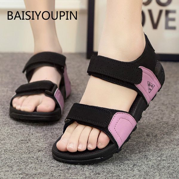 

plus size flat solid sport casual women sandals fashion non-slip hook & loop platform sandals beach student female shoes, Black