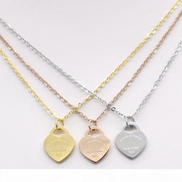 

stainless steel heart-shaped necklace t necklace short female jewelry 18k gold titanium peach heart necklace pendant for man, Silver