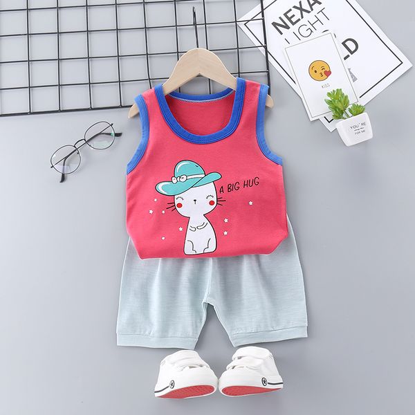 

children's clothing 2020 summer new style baby's vest set pure cotton toddler suit two pieces set for girl clothes, White