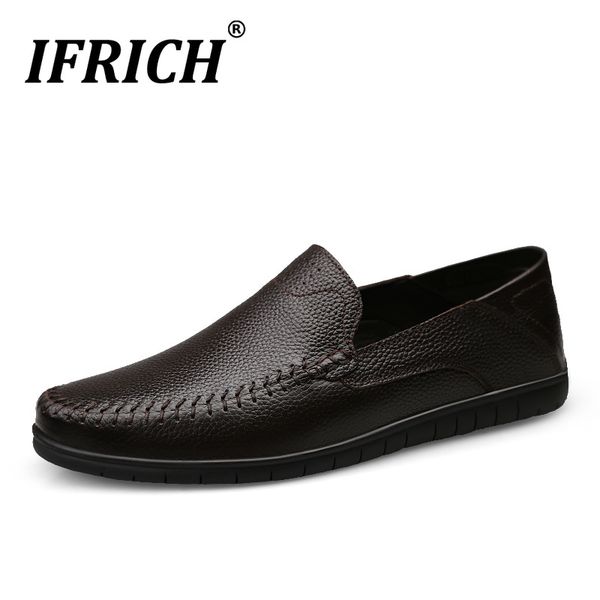 

classic man leather casual sneakers dark brown loafers men shoes brand flat loafers shoes for men non-slip driving moccasins man, Black