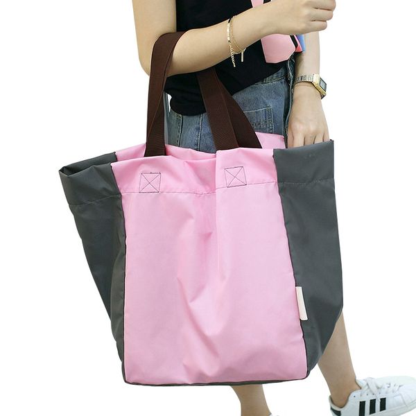 

new foldable big women bag patchwork color nylon large capacity women's shoulder bag outdoor sports handbags student