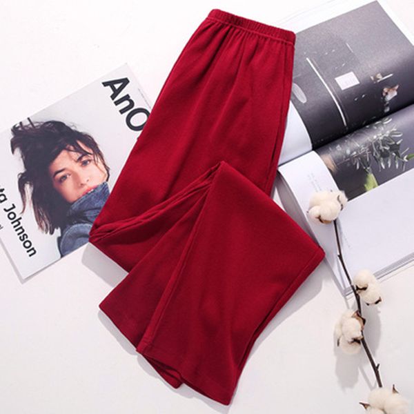 

pajamas women's spring and summer pants pure cotton large size thin lovely japanese loose large thread cotton single pants, Black;red
