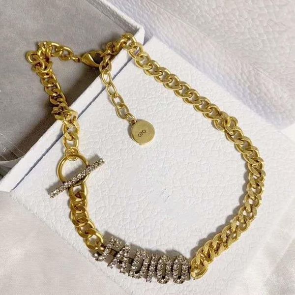 

new chain classic letters diamond personalized necklace jewelry jewelry plating thick gold anti-fading fashion woman necklace, Silver