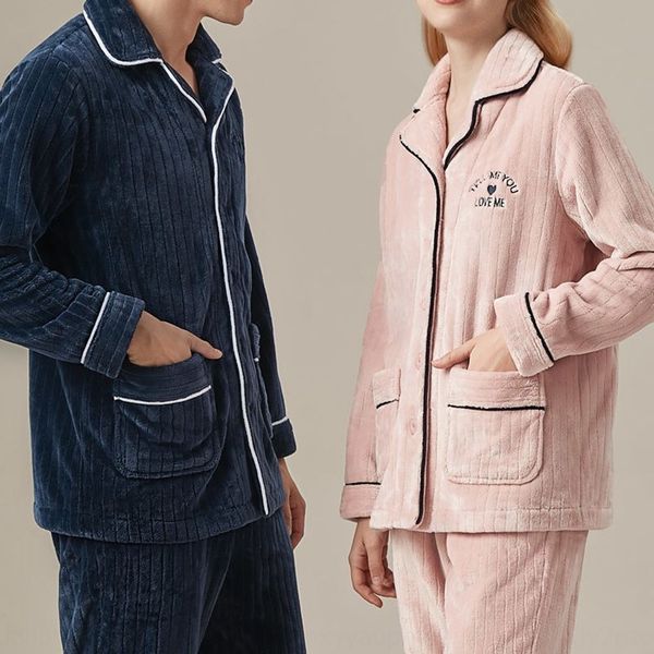 

coral fleece pajamas female suit warm set korean style couple warm suit thickened velvet large size flannel home wear male, Blue;red