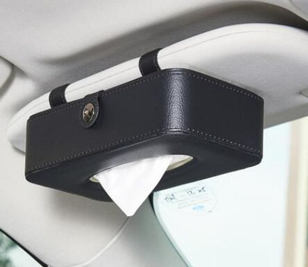 

leather car sun visor tissue box auto pumping cassette holder removable paper napkin box organizer