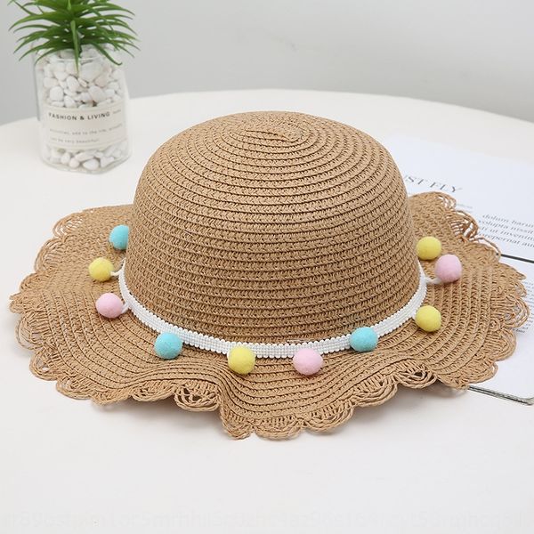

new sunshade cute children's korean style dome wavy ball beach children's straw hat straw hat, Blue;gray