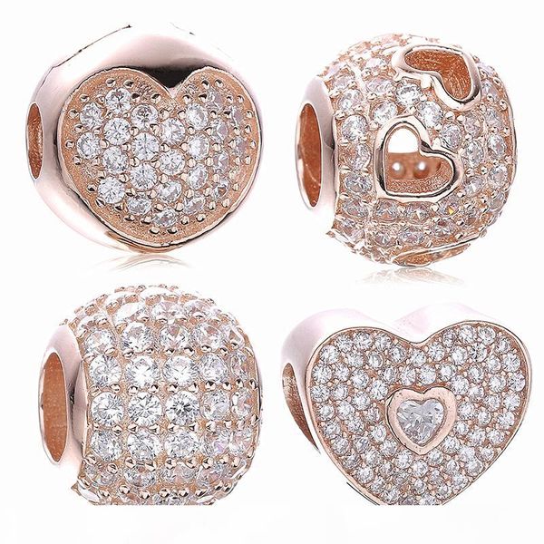 

wholesale original 925 sterling silver bead charm with rose gold plated & clear cubic zircon fit designer bracelet quality, Black