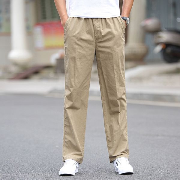 

menscasual pants multi-pocket new loose straight overalls in, Black