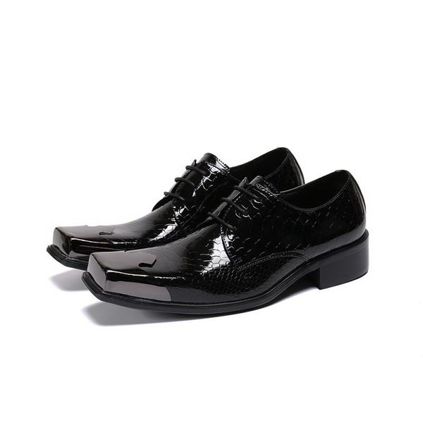 

fashion mens black formal shoes trending square toe patent leather party shoes for man metel charm python snake pattern monk shoes sl-36