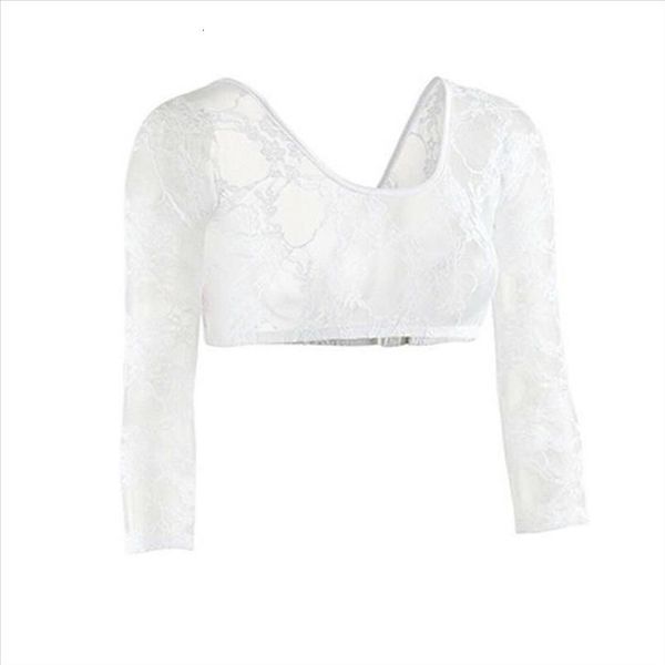 

1pct new arrivals long sleeve lace floral blouse shirts clothes polyester soft short summer casual solid mesh see through clothing, White