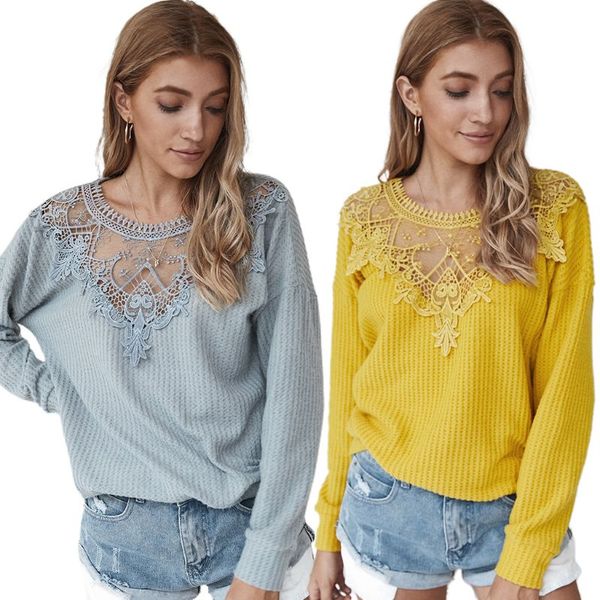 

women fashion stitching lace classic sweater casual long sleeve pullover tunic streetwear, White;black