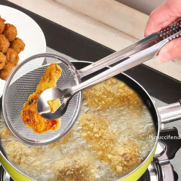 

stainless steel filter spoon kitchen oil-frying filter basket with clip multi-functional kitchen strainer accessories tools lx8914