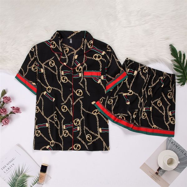 

new silk-like women's home clothes short skirt silk pajamas digital chain printedshort-sleeved shorts satin ice silk home wear, Blue;red