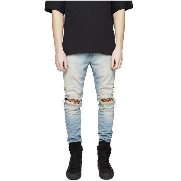 

men's jeans 2021 black ripped men with holes super skinny famous designer brand slim fit destroyed torn jean pants for male, Blue