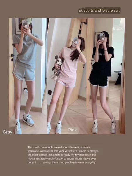 

batch 17 thailand c lady sports suit set home clothes set casual t-shirt home clothes suit k, Blue;red