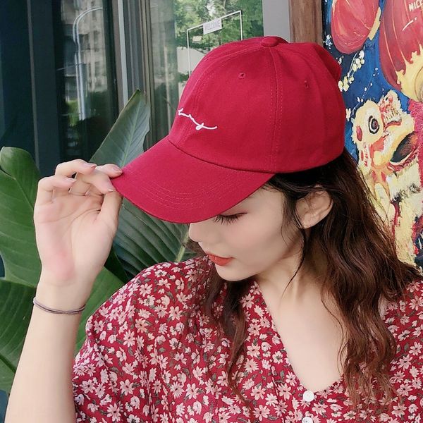 

itdwu korean version of ins all-match fashionable hat letter embroidery soft bending brim male and female embroidered baseball cap lover, Blue;gray