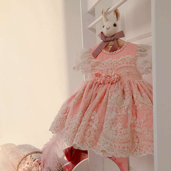 

2pcs summer spanish lolita birthday party princess shortsleeve dress for bady girls children lace ball gown flower vintag dress t200709, Red;yellow