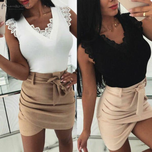 

summer v neck women blouse ruffles sleeveless lace solid blouses slim elegant streetwear blusa feminina drop shipping, White
