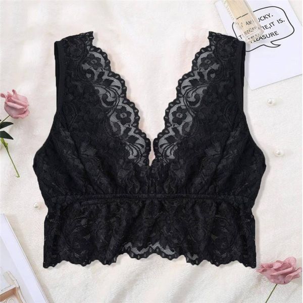 Bralette S-3XL Plus Size Sheer Lace Bra Tops Mulheres Sexy Lingerie Lace Profundo V Bralette Confortável Lingerie Casual