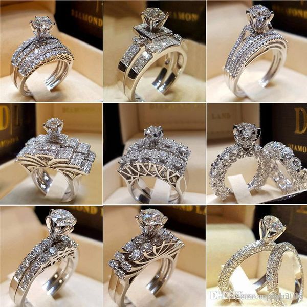 

simulated diamond ring for women new wedding engagement ring fashion silver plated couple love rings jewelry, Slivery;golden