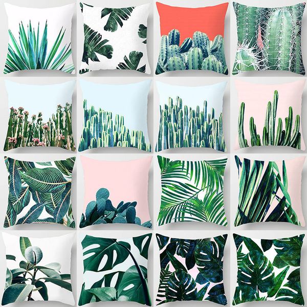 

tropical plants pillow case polyester decorative pillowcases rainforest green leaves square 45*45cm throw pillow cover