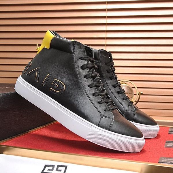 

high reverse sneakers in leather men boots outdoor walking fashion shoes lace -up plus size casual men shoes drop ship, Black