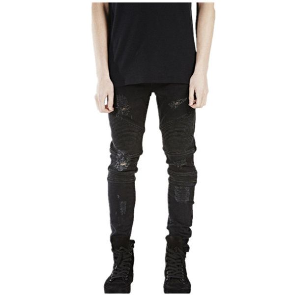 

2020 new hi-street mens ripped rider biker jeans motorcycle slim fit washed black blue moto denim pants joggers for skinny men