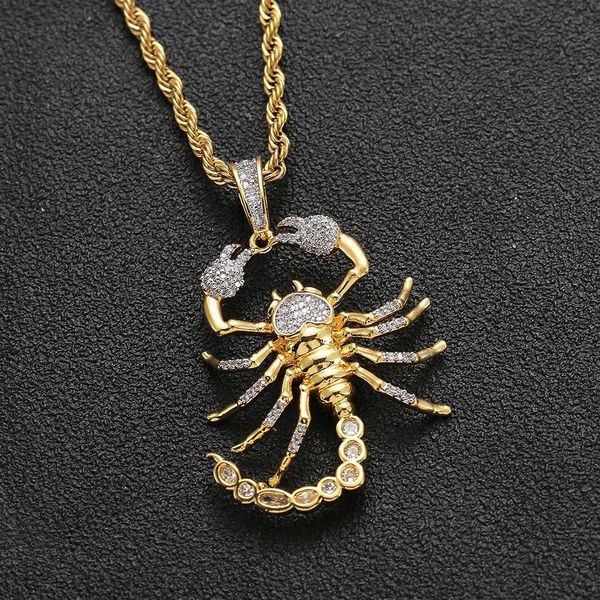 

new iced out micro pave cubic zircon animal scorpion pendant necklace for men women hip hop bling party jewelry, Silver
