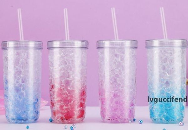 

the latest 13.5oz crushed ice cup double-layer plastic straw cup, fresh crushed ice color cups are support custom logo