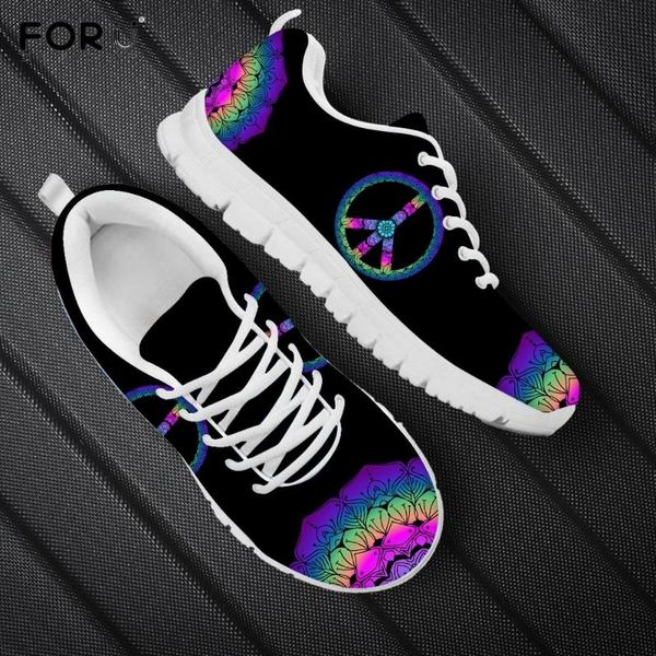 

forudesigns красочный шаблон mandala мир женщины квартиры кроссовки brand design весна / осень полуботинки повседневная мода foowear, Black