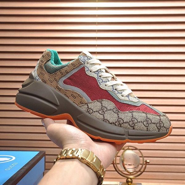 

breathable mens shoes luxury outdoor with box luxury mens rhyton sneaker shoes zapatos de hombre sale fashion type footwears men sneakers, Black