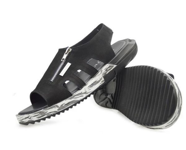 

men's beach flip flops genuine leather new casual men sandals slippers summer shoes size 38-45, Black