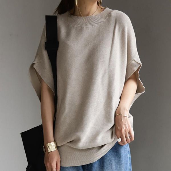 

summer thin bat-sleeved sweaters autumn loose short sleeve pullover knitting t-shirts round neck all-match fashion women, White;black