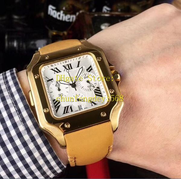 

6 style wholesale price wristwatches wssa0017 series 43mm leather bracelet vk quartz chronograph working men's luxury watches, Slivery;brown