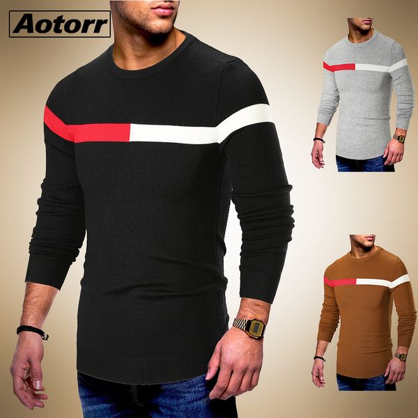 

casual mens sweater striped slim fit knittwear 2020 autumn male o-neck sweaters pullover men patchwork clothing outwear, White;black