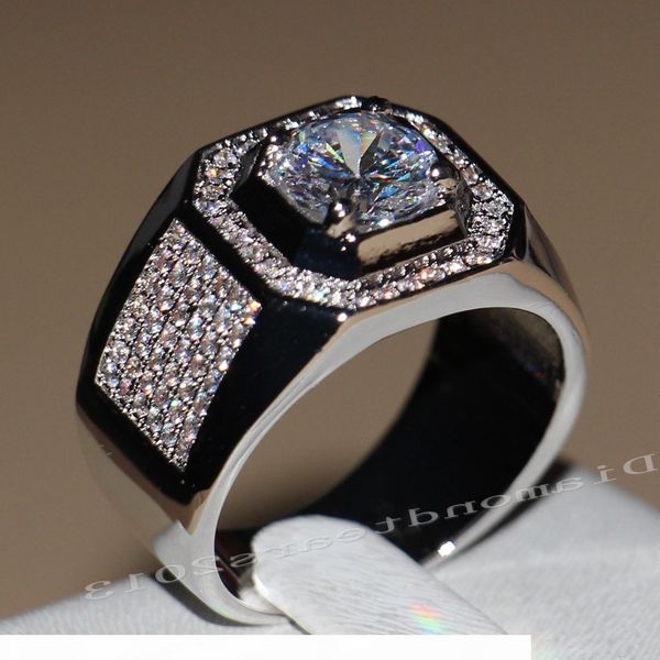 

виктория вику vintage ювелирные изделия 10kt белого золота заполнены топаз имитация алмазный обручальные кольца pave ленточные для мужчин ра, Silver
