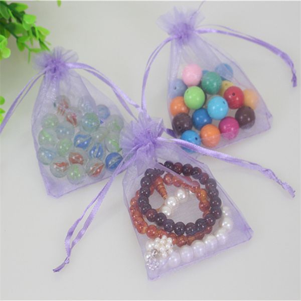 Atacado 200 pcs / lote 9 * 12 cm sacos de presente de cordão roxo pode ser personalizado logotipo Tulle Christmas Candy Packaging