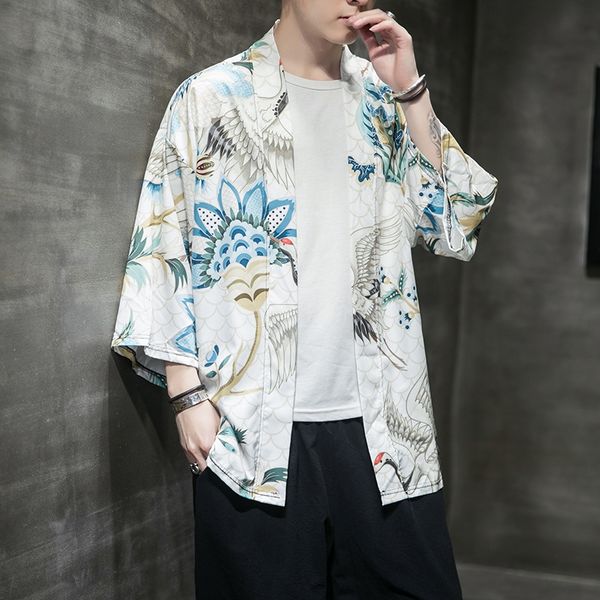 

nhhtb fashion brand 2020 summer chinese style printed half sleeve cardigan hanfu moyi moyi fashion brand 2020 summer clot season middle ser, Tan;black