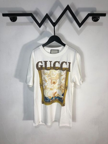 

20ss нового прибытия париж дизайнер ретро логотипы мода святого ангел печать tshirts с коротким рукавом тройник дышащей рубашка streetwear о, Black;green
