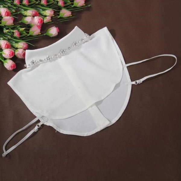 

korean fashion small broken pearl half shirt detachable high grade crystal female blouse fake collar blouses, White