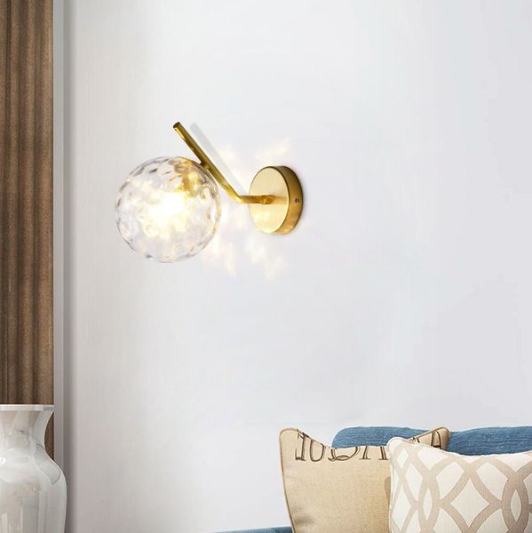 Lâmpada de vidro minimalista nórdico lâmpada moderna luxo luxo criativo ferro forjado corredor de parede de parede balcão corredor quarto de vidro lâmpadas de parede