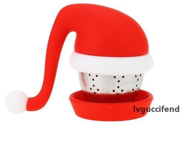 

creative design santa hat tea strainer steel ball food grade silicone tea bags filters christmas gifts
