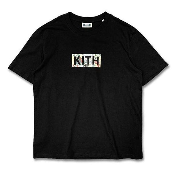 

kith floral tees casual quality tee women logo t-shirt short tee outwear street sesame  fashion clothes box uniqlo sleeves classi joke, Black