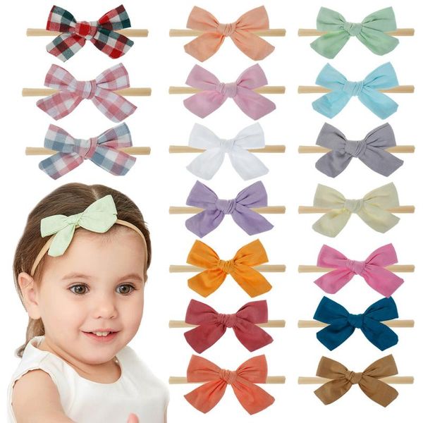

floral baby haedband bow kids nylon hairband for girls elastic headbands spring summer head band cotton linen hair accessories, Slivery;white