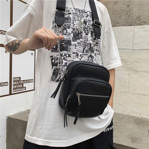 

2020 men's bag shoulder bag messenger male ins fashion brand hip-hop pu leather chain men's square