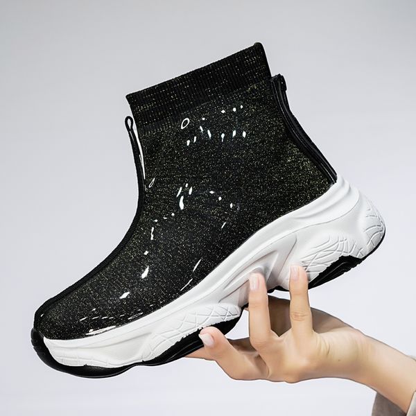 

rimocy breathable knitted chunky sneakers women 2020 new spring solid wedge sock shoes woman thick bottom high shoes female