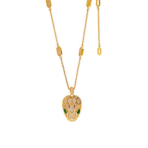 

titanium steel luxury designer jewelry women necklace green eyed snake head diamond encrusted short necklace jewelry wholesale accessories, Silver