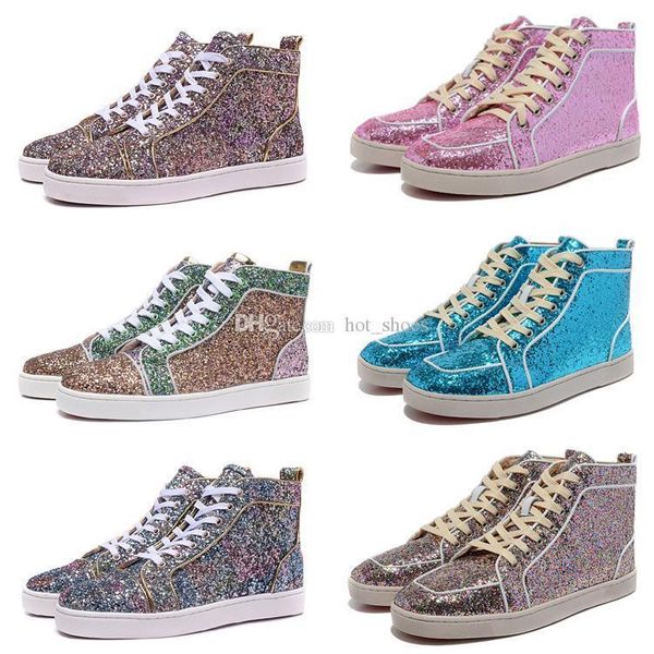 

rantus mens womens flat glitter red bottoms shoes casual luxury designer sneakers for men women girls lovers high party shoes, Black