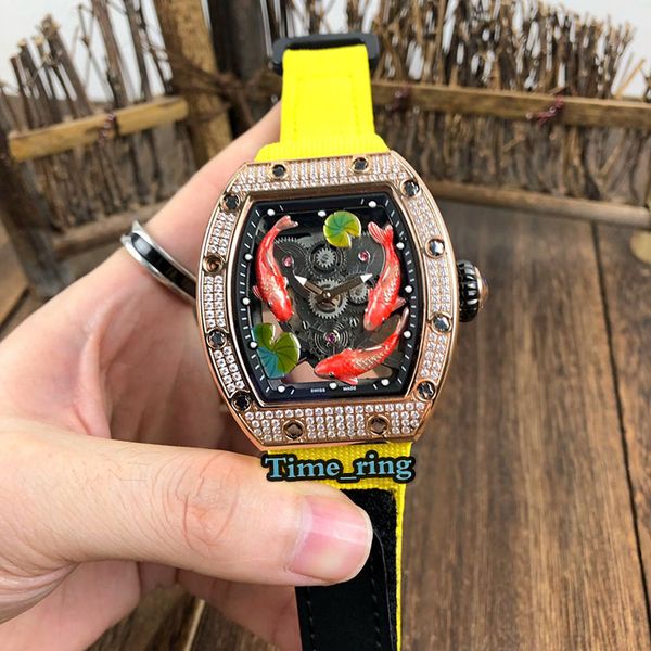 

version rm57-01 skeleton dial rose gld damond case automatic mchanical mvement rm 57-01 mens watch black leather strap designer watches, Slivery;brown